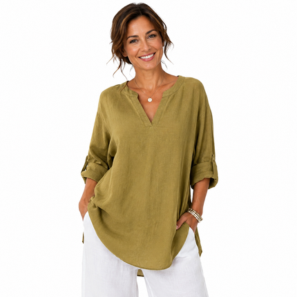 Women’s Split Neck Linen Top