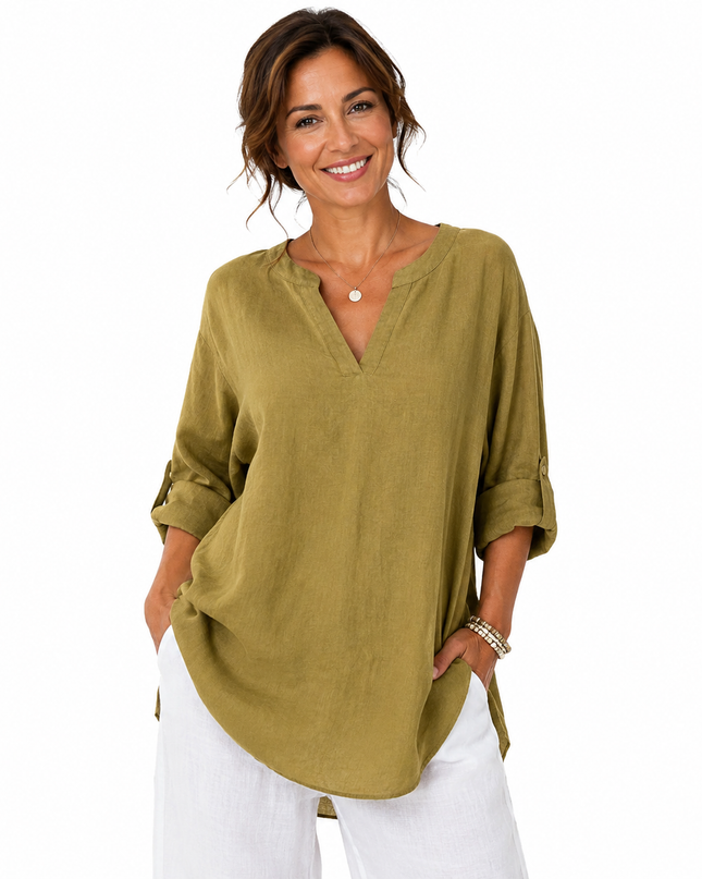 Women’s Split Neck Linen Top