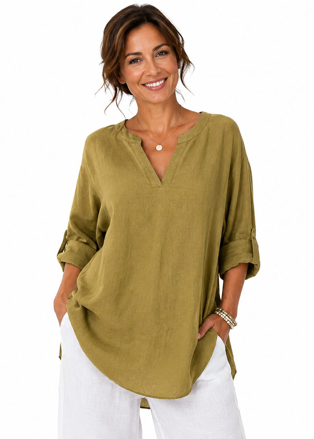 Women’s Split Neck Linen Top