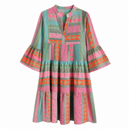 Women’s Tiered Geometric Print Midi Dress