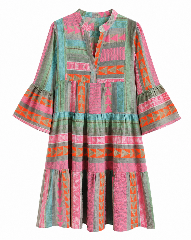 Women’s Tiered Geometric Print Midi Dress