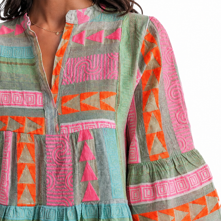 Women’s Tiered Geometric Print Midi Dress