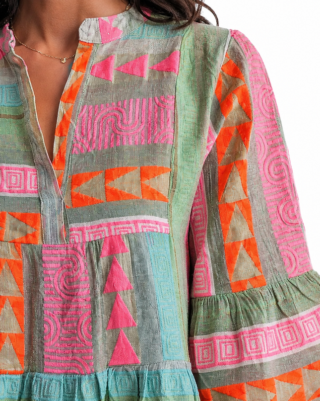 Women’s Tiered Geometric Print Midi Dress