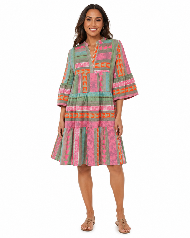 Women’s Tiered Geometric Print Midi Dress